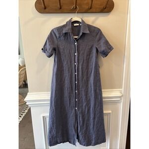 Women's Aritzia Wilfred Eleta Blue Gray Linen Belted‎ Midi Shirt Dress Size XXS